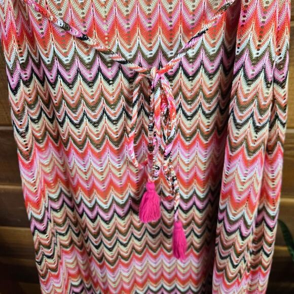 En Saison Womens Open Knit Crotchet Midi Dress Size L Rainbow Beachy Boho Hippie - Picture 5 of 12